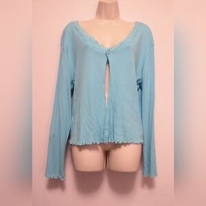 Secret Treasures Women Sleepwear 2XL Baby Blue Lettuce Rim Lace Trim Sleepshirt
